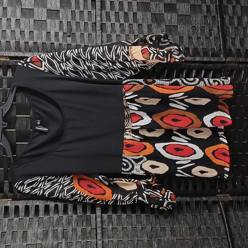 Essentials by Milano Womens Blouse Black Autumn Color Artsy Print SZ XL